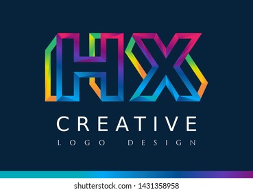 HX  Logo. HX Letter Design Vector with Magenta blue and green yellow color.