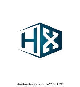 HX monogram logo with hexagon shape and negative space style ribbon design template