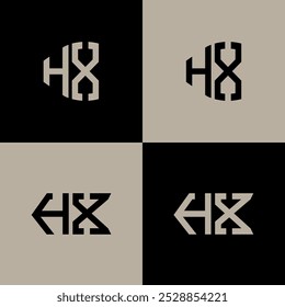 HX polygon, circle, hexagon, flat and simple letter logo set in one artboard. HX minimalist and classic logo.

