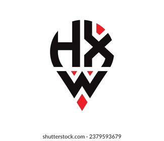 HXW letter location shape logo design. HXW letter location logo simple design.