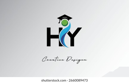 HY Creative Letter Logo com Boné de Graduação e Abstrato Humano - Educação Moderna e Aprendizagem Símbolo Design	