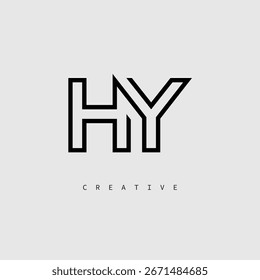 HY Creative Letter Logo - Monograma de linha mínima em contorno preto para design de identidade de marca moderno.