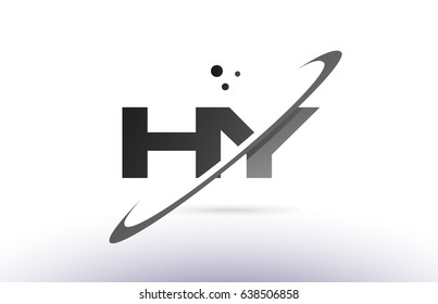 hy h y alphabet letter logo black white grey swoosh creative text dots company vector icon design template