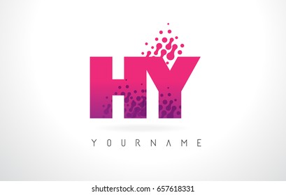 HY H Y Letter Logo with Pink Letters and Purple Color Particles Dots Design.