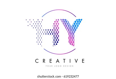 HY H Y Pink Magenta Dotted Bubble Letter Logo Design. Dots Lettering Vector Illustration