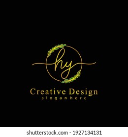 HY Initial calligraphy handwritten logo. Handwritten alphabet in the logo template. Letters and Alphabet for signature, wedding, fashion, floral and botanical logo design 