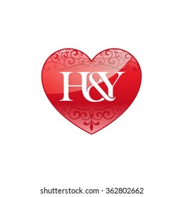 H&Y initial letter couple logo with ornament heart shape
