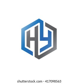 HY initial letters looping linked hexagon logo black gray blue