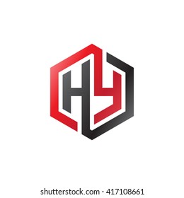 HY initial letters looping linked hexagon logo black red