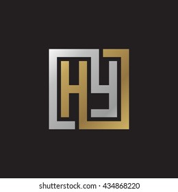 HY initial letters looping linked square elegant logo golden silver black background