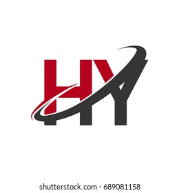 HY initial logo company name colored red and black swoosh design, isolated on white background. vector logo for business and company identity.