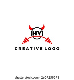 HY initial monogram for fitnes or gym logo with devil style design