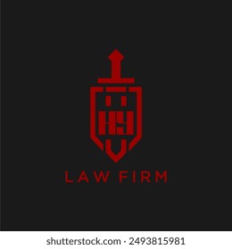 HY initial monogram for law firm with sword and shield logo image