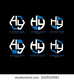 Diseño del conjunto del logotipo de la letra HY. HY monograma poligonal y vector de forma circular. HY diseño único.

