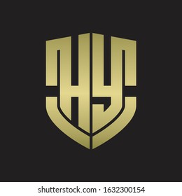 HY Logo monogram with emblem shield shape design isolated gold colors on black background