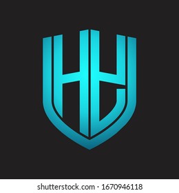 HY Logo monogram with emblem shield design isolated with blue colors on black background