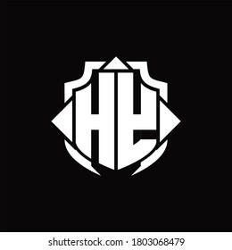 Monograma del logotipo de HY con línea de protección y plantilla de diseño de 3 flechas sobre fondo negro