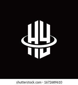 HY monogram logo in a hexagon style and surrounded by a ring
