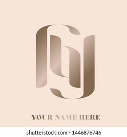 HY monogram.Typographic logo with letter h and letter y.Intertwined lowercase alphabet initials.Lettering icon in golden metallic color isolated on light background.Modern, beauty, luxury style.
