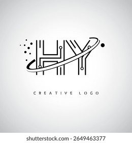 HY Orbit Monogram Logo - Futuristic Minimal Letter mark with Circular Line Art, Tech-Inspired Dots e Space Motion Concept for Modern Branding Identity
