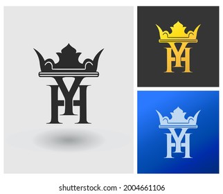 HY YH initial letter shape logo monogram elegant luxury king crown concept