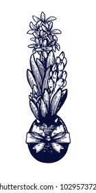 Hyacinth in Easter egg hand drawn Isolated vector illustration. Universal templates for invitation or packaging. Engraving
