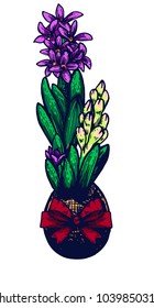 Hyacinth in Easter egg hand drawn Isolated vector illustration. Universal templates for invitation or packaging. Engraving