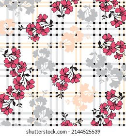 hyacinth flower patterns and silhouettes on plaid background