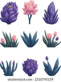 Hyacinth Flower Set, Watercolor Flower Vector Design Set