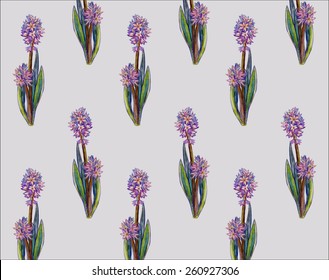 hyacinth flower watercolor vector pattern