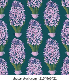 Hyacinth flowers seamless pattern. Spring flowers. Textile composition, hand drawn style print. Vector floral illustration.