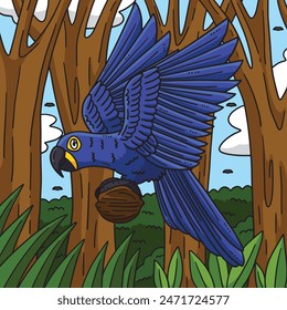 Hyacinth Macaw Bird Colored Cartoon Illustration