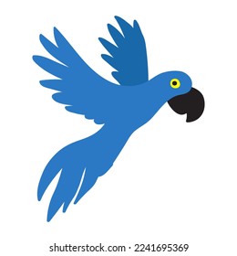 Hyacinth macaw flying. Flat vector illustration on white background. 