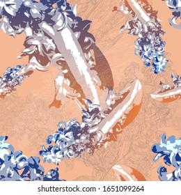 Hyacinths. Color vector seamless pattern of flowers.