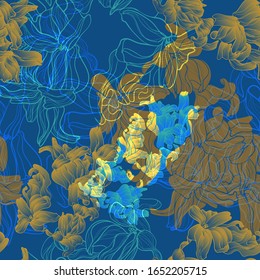 Hiacintos. Color vectorial patrón transparente de flores.