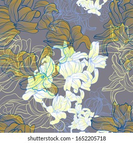 Hyacinths. Color vector seamless pattern of flowers.