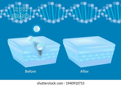 Hyaluronic acid before and after skin solutions ad, blue collagen serum drop with cosmetic advertising background ready to use, illustration vector.