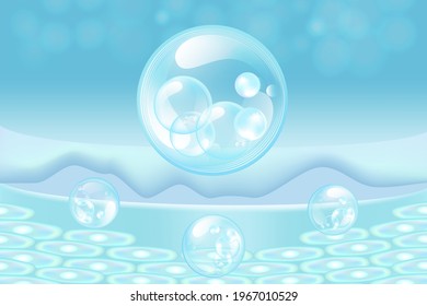 Hyaluronic acid before and after skin solutions ad, blue collagen serum drops with cosmetic advertising background ready to use, illustration vector.