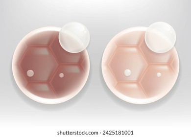 Hyaluronic acid before and after skin solutions ad. white collagen serum drop into skin cells with cosmetic advertising background ready to use, illustration vector.