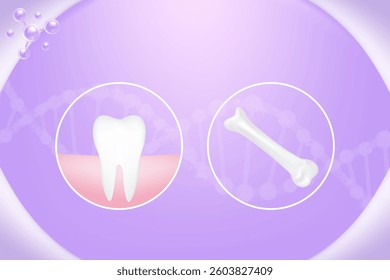 Hyaluronic acid bone and teeth solutions ad, purple collagen with cosmetic advertising background ready to use, illustration vector.