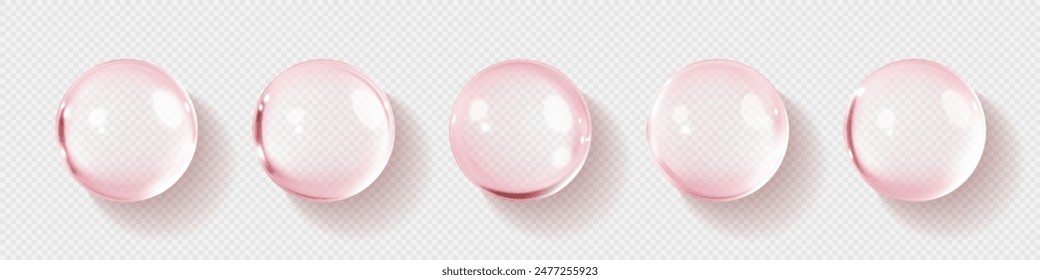 Burbujas de ácido hialurónico. Gotas transparentes de colágeno. Suero cosmético. Producto para el cuidado de la piel. Ilustración vectorial