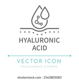 Hyaluronic Acid Cosmetics Line Icon, Anti Aging Skin Care Symbol, Skincare Packaging Label