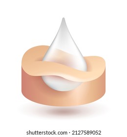 Hyaluronic acid or deep skin moisturizer 3D icon - smoothing wrinkles in skincare and cosmetics - drop and epidermis in isometric