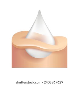 Hyaluronic acid or deep skin moisturizer 3D decorative icon - smoothing wrinkles in skincare and cosmetics - drop and epidermis