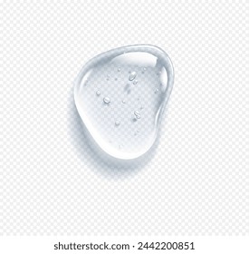 Hyaluronic acid drop with bubbles realistic vector illustration. Cosmetic serum smear. Luxury skincare product 3d object on transparent background