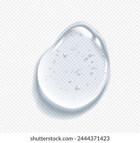 Hyaluronic acid drop with bubbles realistic vector illustration. Cosmetic serum smear. Luxury skincare product 3d object on transparent background