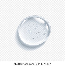 Hyaluronic acid drop with bubbles realistic vector illustration. Cosmetic serum smear. Luxury skincare product 3d object on transparent background