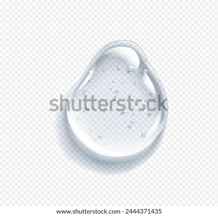 Hyaluronic acid drop with bubbles realistic vector illustration. Cosmetic serum smear. Luxury skincare product 3d object on transparent background