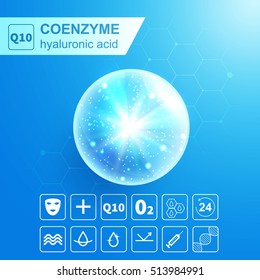 Hyaluronic acid drop with a set of cosmetic icons