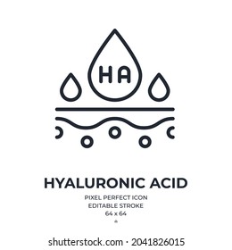 Hyaluronic acid editable stroke outline icon isolated on white background flat vector illustration. Pixel perfect. 64 x 64.